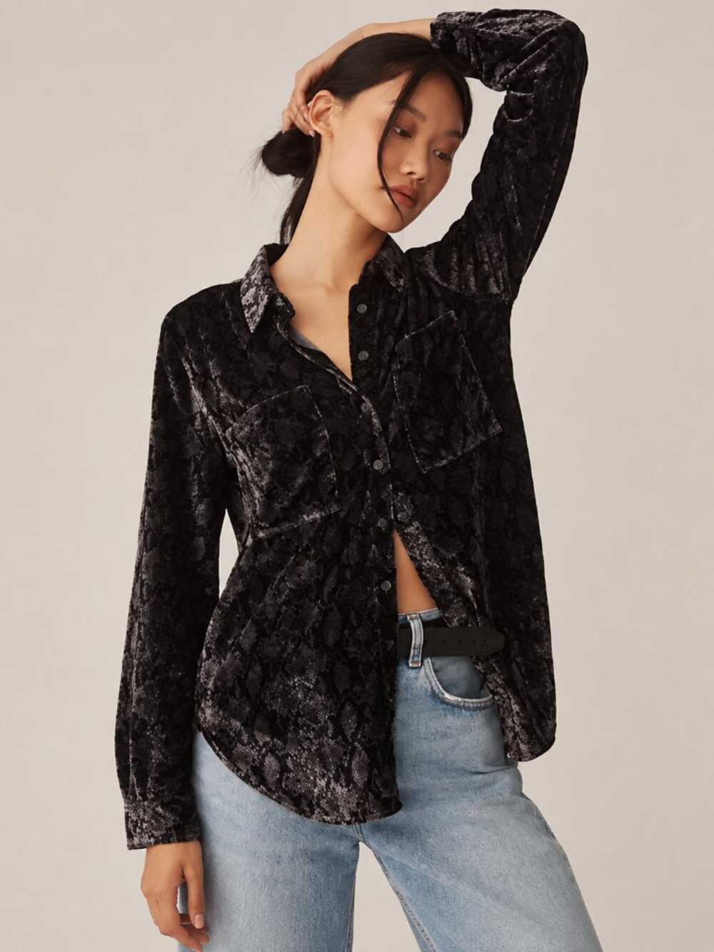 NWT Anthropologie Pilcro Hadley Velvet Snakeskin Button Down XXS Petite